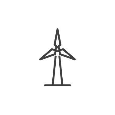 Rüzgar türbini çizgisi simgesi. Mobil konsept ve web tasarımı için doğrusal biçim işareti. Elektrikli yel değirmeni ana hatları vektör simgesi. Sembol, logo çizimi. Vektör grafikleri