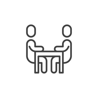 Business meeting line icon. linear style sign for mobile concept and web design. Two person table outline vector icon. Symbol, logo illustration. Vector graphics