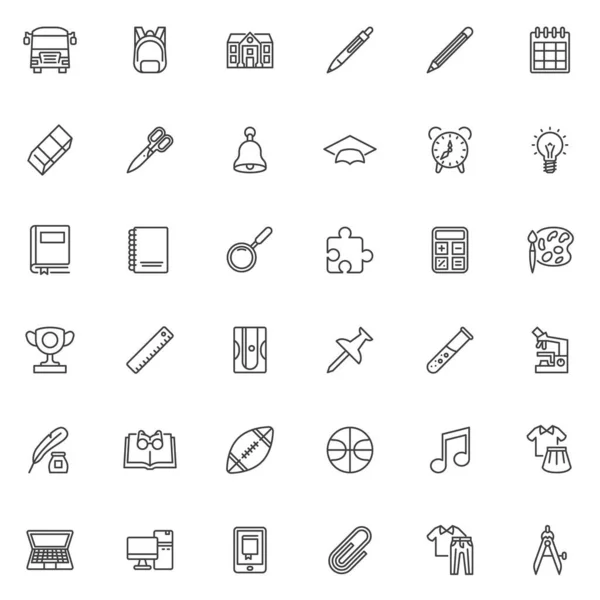 Back School Line Icons Set Linear Style Symbols Collection Outline — Stockvektor