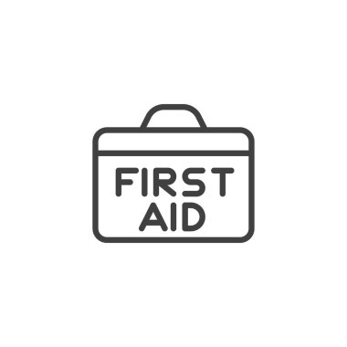 İlk yardım çantası çizgisi simgesi. Mobil konsept ve web tasarımı için doğrusal biçim işareti. Tıbbi çanta ana hatları vektör simgesi. Sembol, logo çizimi. Vektör grafikleri