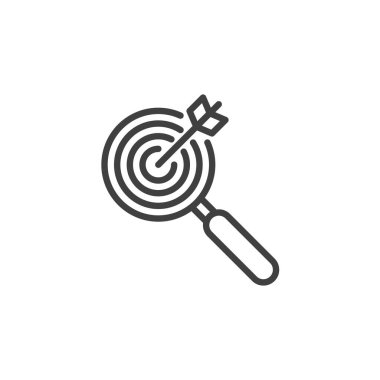 Focus on result line icon. linear style sign for mobile concept and web design. Magnifier target arrow outline vector icon. Symbol, logo illustration. Vector graphics