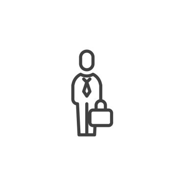 Businessman with briefcase line icon. linear style sign for mobile concept and web design. Office worker outline vector icon. Symbol, logo illustration. Vector graphics