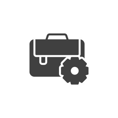 Business management vector icon. filled flat sign for mobile concept and web design. Suitcase and gear glyph icon. Symbol, logo illustration. Vector graphics