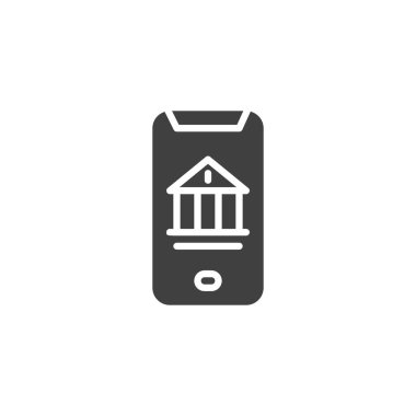Mobile banking vector icon. Phone with bank filled flat sign for mobile concept and web design. Online banking glyph icon. Symbol, logo illustration. Vector graphics