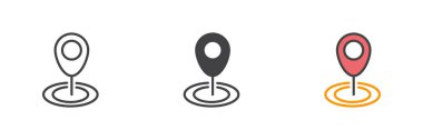 Location pointer icon. Line, glyph and filled outline colorful version, navigation pin outline and filled vector sign. Symbol, logo illustration. Different style icons set. Vector graphics