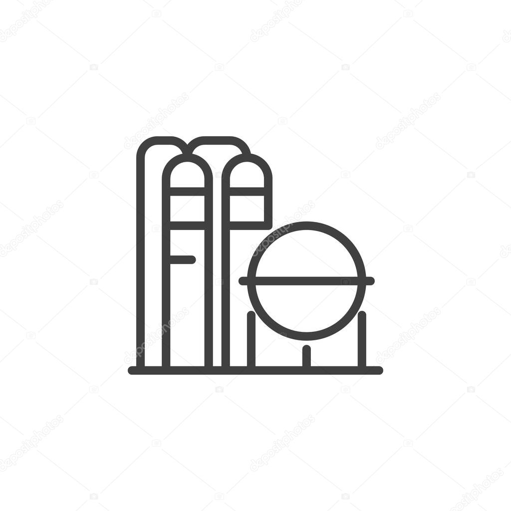 Oil storage tank line icon. linear style sign for mobile concept and web design. Oil storage outline vector icon. Symbol, logo illustration. Vector graphics