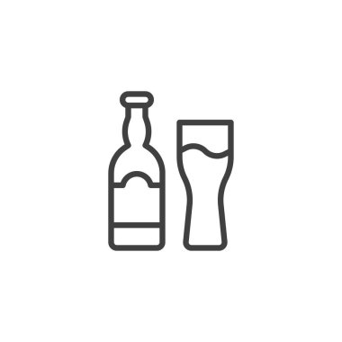 Beer bottle and glass line icon. linear style sign for mobile concept and web design. Pint beer outline vector icon. Symbol, logo illustration. Vector graphics