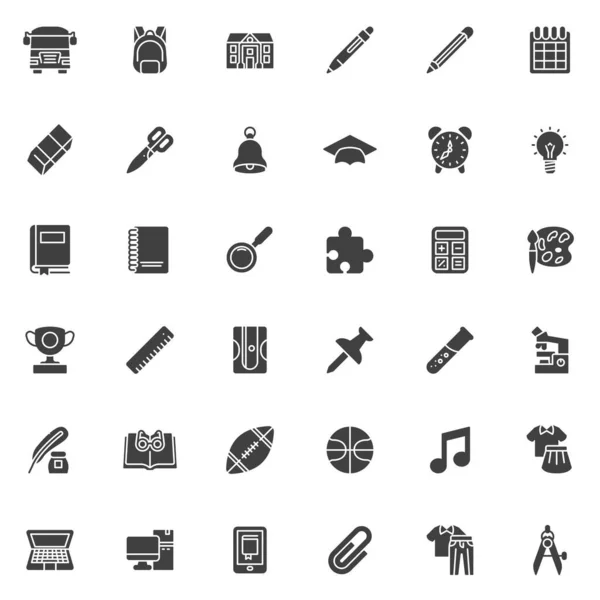 Back School Vector Icons Set Modern Solid Symbol Collection Filled — Image vectorielle