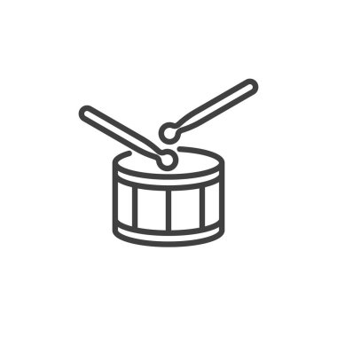 Drum and drumsticks line icon. linear style sign for mobile concept and web design. Drum outline vector icon. Symbol, logo illustration. Vector graphics