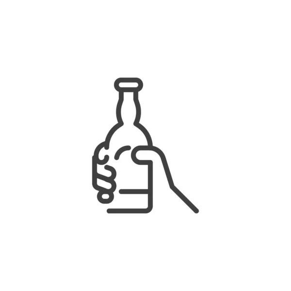 Hand Beer Bottle Line Icon Linear Style Sign Mobile Concept — Vettoriale Stock