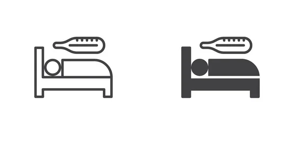 Hospital Bed Thermometer Icon Fever Patient Line Glyph Version Outline — Stockvector