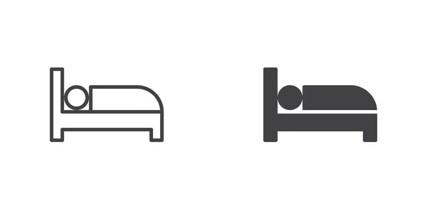 Sleeping Person Icon Man Bed Line Glyph Version Outline Filled — Stok Vektör