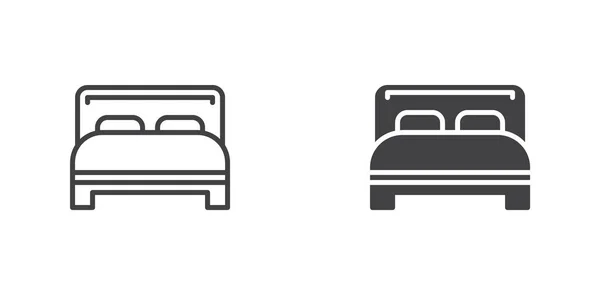 Double Bed Icon Bed Two Pillows Line Glyph Version Outline — Vector de stock