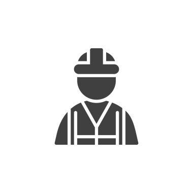 Oil platform worker vector icon. filled flat sign for mobile concept and web design. Man with hardhat and safety vest glyph icon. Symbol, logo illustration. Vector graphics
