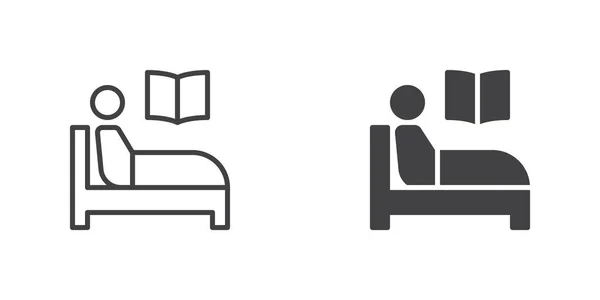 Reading Book Bed Icon Bedtime Reading Line Glyph Version Outline — Stock vektor