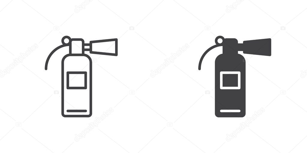 Fire extinguisher icon, line and glyph version, outline and filled vector sign. linear and full pictogram. Symbol, logo illustration. Different style icons set