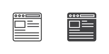 Website page icon. Webpage line and glyph version, outline and filled vector sign. linear and full pictogram. Symbol, logo illustration. Different style icons set