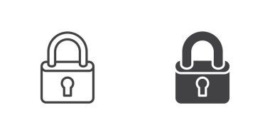Padlock icon, line and glyph version, outline and filled vector sign. Lock linear and full pictogram. Symbol, logo illustration. Different style icons set