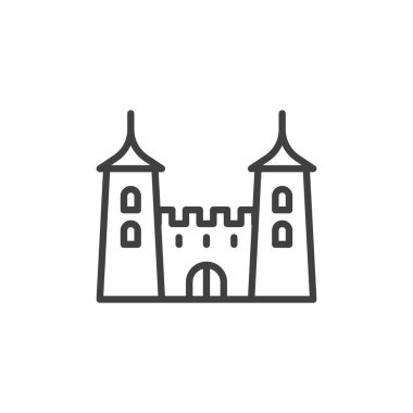 Medieval castle line icon. linear style sign for mobile concept and web design. Castle with towers outline vector icon. Symbol, logo illustration. Vector graphics