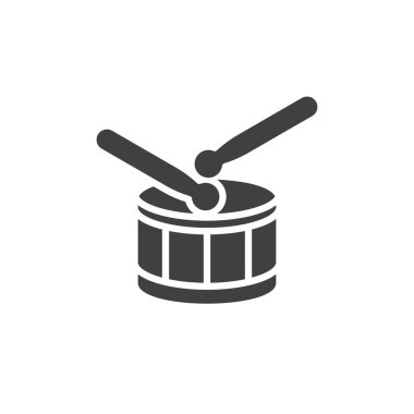 Drum and drumsticks vector icon. filled flat sign for mobile concept and web design. Drum glyph icon. Symbol, logo illustration. Vector graphics