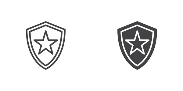 Shield Star Icon Security Shield Line Glyph Version Outline Filled — ストックベクタ