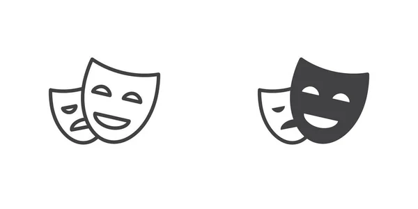 Theatre Mask Icon Happy Sad Mask Line Glyph Version Outline — ストックベクタ