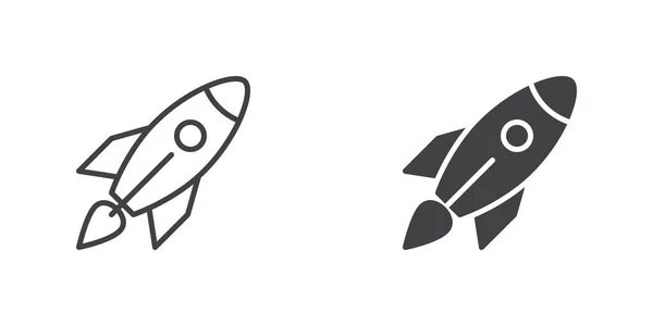 Rocket Launch Icon Startup Rocket Line Glyph Version Outline Filled — Vector de stock