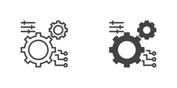 Gear Settings Icon Line Glyph Version Outline Filled Vector Sign — Vetor de Stock