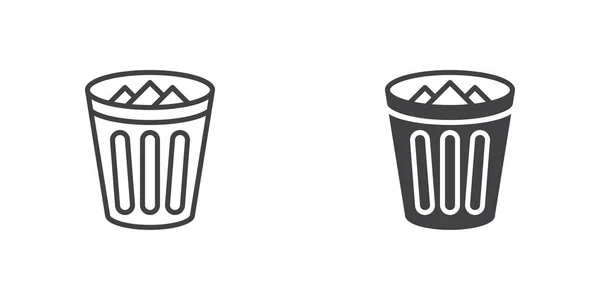 Trash Bin Icon Office Waste Line Glyph Version Outline Filled —  Vetores de Stock
