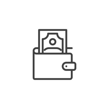 Para cüzdanı ikonu. Mobil konsept ve web tasarımı için doğrusal biçim işareti. Nakit para ana hatları vektör simgesi. Sembol, logo çizimi. Vektör grafikleri