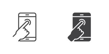 Phone touch screen icon, line and glyph version, outline and filled vector sign. Smartphone touchscreen linear and full pictogram. Symbol, logo illustration. Different style icons set