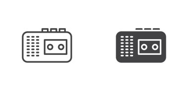 Tape recorder icon. line and glyph version, outline and filled vector sign. Cassette player linear and full pictogram. Symbol, logo illustration. Different style icons set