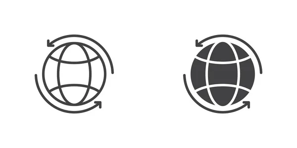Globe Arrows Icon Line Glyph Version Outline Filled Vector Sign — ストックベクタ