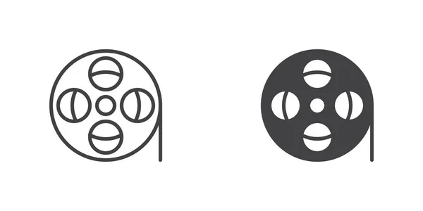 Film Reel Icon Line Glyph Version Outline Filled Vector Sign — Stockvektor