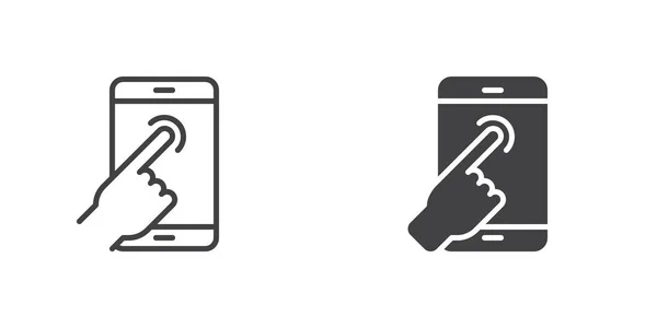 Phone Touch Screen Icon Line Glyph Version Outline Filled Vector — Archivo Imágenes Vectoriales