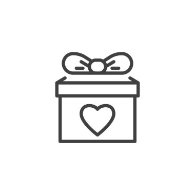 Valentine day surprise line icon. linear style sign for mobile concept and web design. Gift box with heart outline vector icon. Symbol, logo illustration. Vector graphics