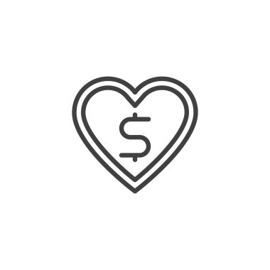 Love money line icon. linear style sign for mobile concept and web design. Heart with dollar outline vector icon. Symbol, logo illustration. Vector graphics