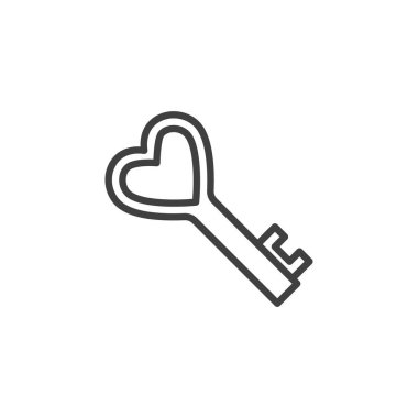 Heart key line icon. linear style sign for mobile concept and web design. Key shaped heart outline vector icon. Symbol, logo illustration. Vector graphics