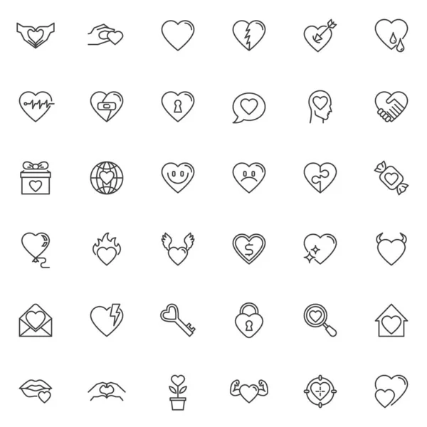Heart Line Icons Set Love Linear Style Symbols Collection Outline — Stockvektor