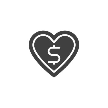 Love money vector icon. filled flat sign for mobile concept and web design. Heart with dollar glyph icon. Symbol, logo illustration. Vector graphics