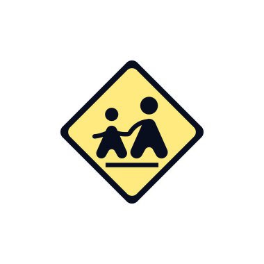 School zone road sign flat icon, pedestrian colorful pictogram isolated on white. Symbol, logo illustration. Flat style design