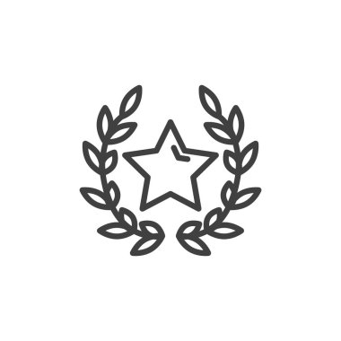Trophy wreath line icon. linear style sign for mobile concept and web design. Star and Laurel wreath outline vector icon. Symbol, logo illustration. Vector graphics