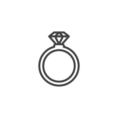 Diamond ring line icon. linear style sign for mobile concept and web design. Wedding ring outline vector icon. Symbol, logo illustration. Vector graphics