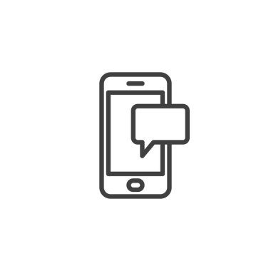 Phone message line icon. linear style sign for mobile concept and web design. Smartphone and chat bubble outline vector icon. SMS symbol, logo illustration. Vector graphics