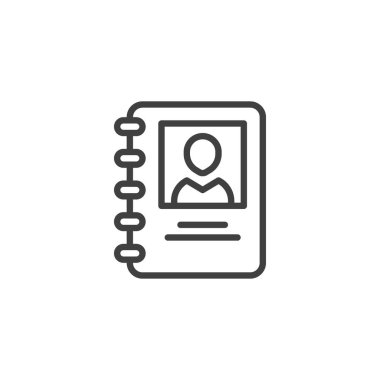 İletişim kitabı satır simgesi. Mobil konsept ve web tasarımı için doğrusal biçim işareti. Adres defteri ana hatlı vektör simgesi. Sembol, logo çizimi. Vektör grafikleri