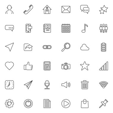 Social media line icons set. linear style symbols collection, outline signs pack. UI vector graphics. Set includes icons as user avatar, chat bubble, email message, shopping bag, document file, mic