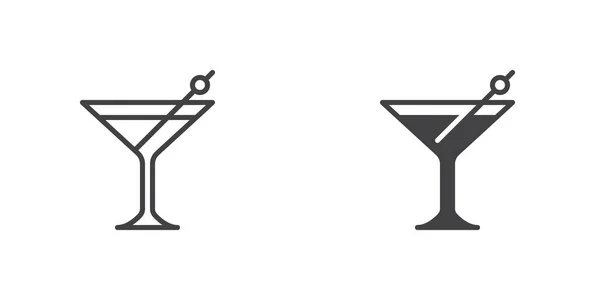 Иконка Коктейля Мартини Версия Линии Знака Контур Заполненный Векторный Знак — стоковый вектор
