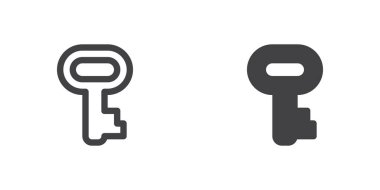 Key icon, line and glyph version, outline and filled vector sign. Key linear and full pictogram. Symbol, logo illustration. Different style icons set