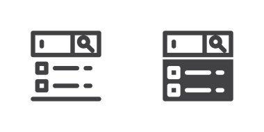 Browser search bar icon. line and glyph version, outline and filled vector sign. Internet search linear and full pictogram. SEO symbol, logo illustration. Different style icons set