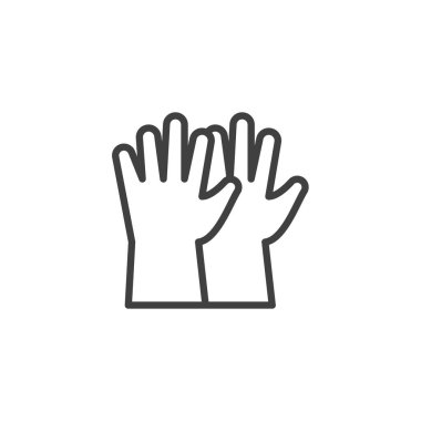 Lastik eldiven çizgisi ikonu. Mobil konsept ve web tasarımı için doğrusal biçim işareti. Koruyucu eldivenler vektör simgesini belirler. Sembol, logo çizimi. Vektör grafikleri